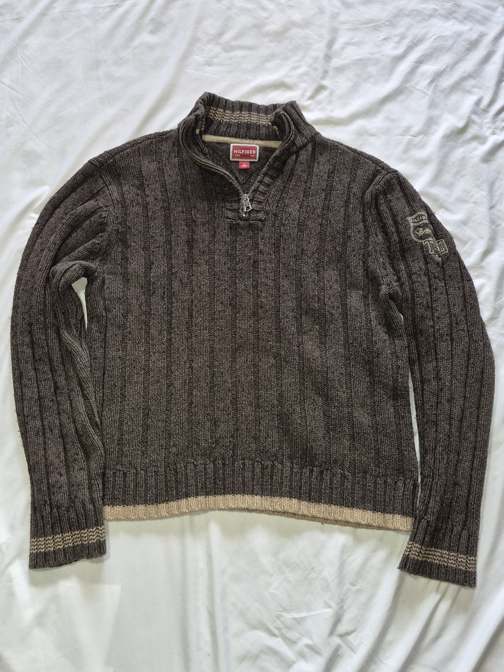 Tommy Hilfiger Brown Quarter-Zip Ribbed Sweater Size M